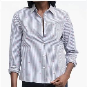 Banana Republic Button Up Blue Stripe Quinn Boy Fit Lips Long Sleeve Shirt Sz M